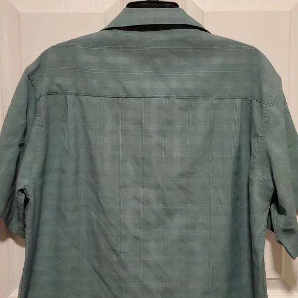 Haggar Luxury Microfiber Men's Green Plaid Button Down Short Sleeve Shirt- Large - Picture 6 of 7